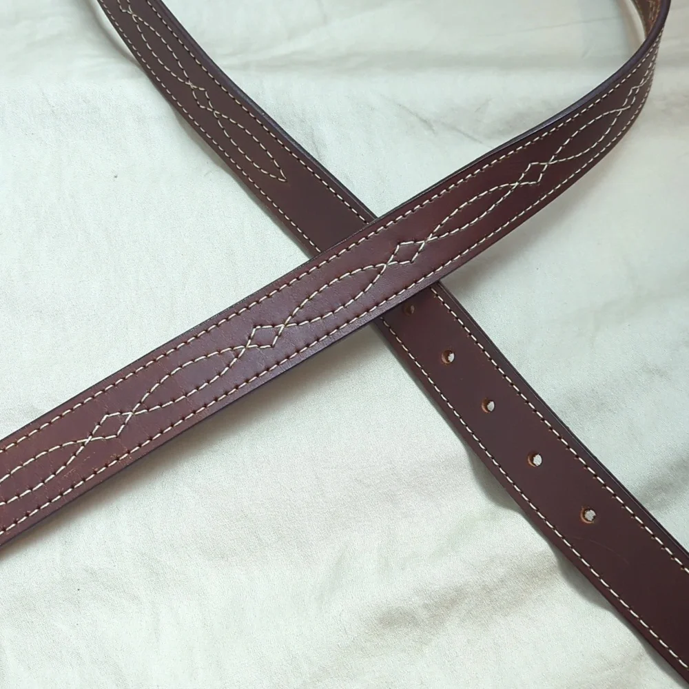 Western Ranch Brown Leather Stitch Grain Men's Belt Size 46